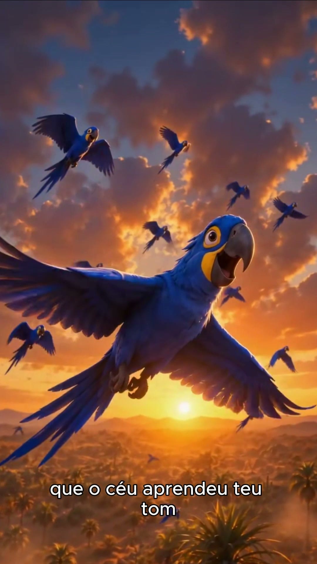 Videoclipe vertical sobre a arara-azul-de-lear